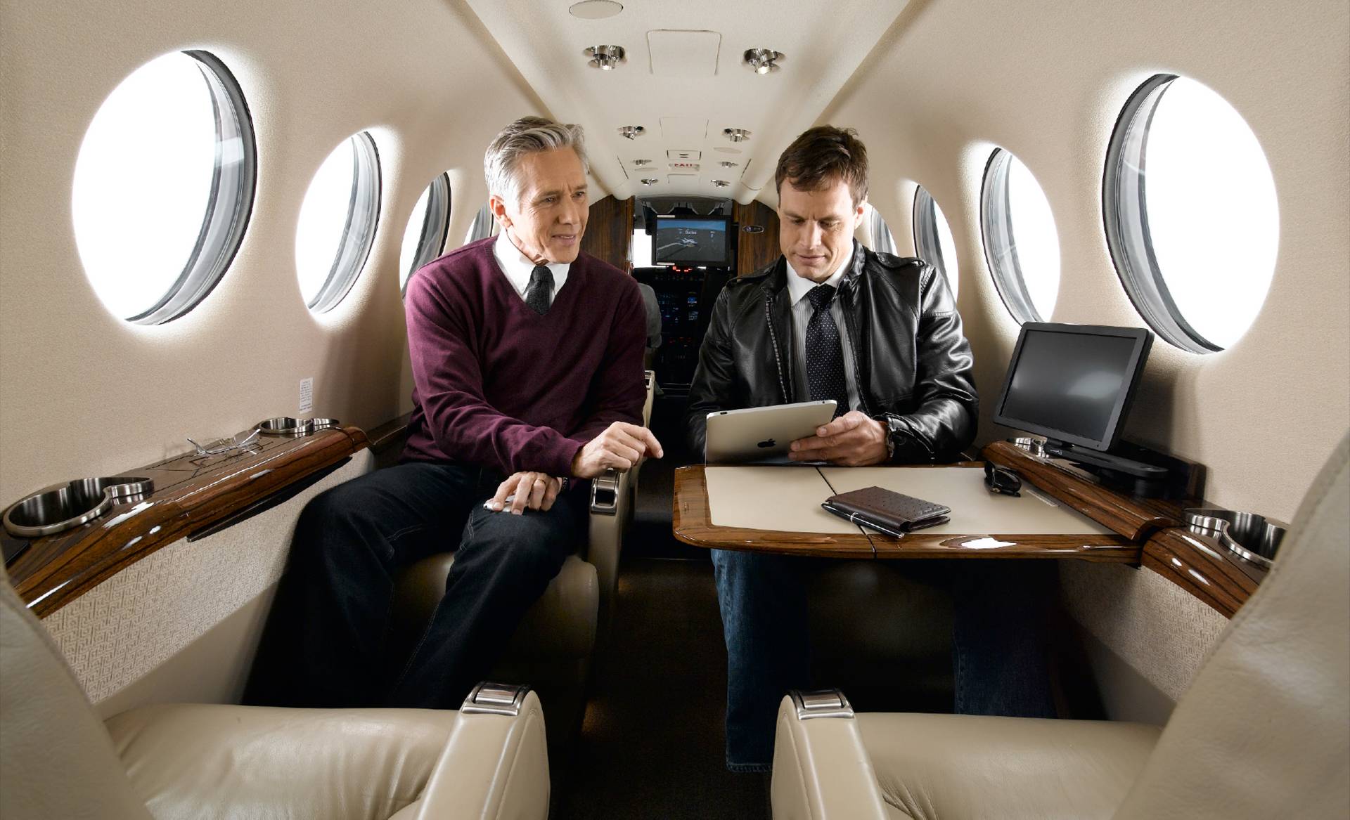 Business meeting in a King Air