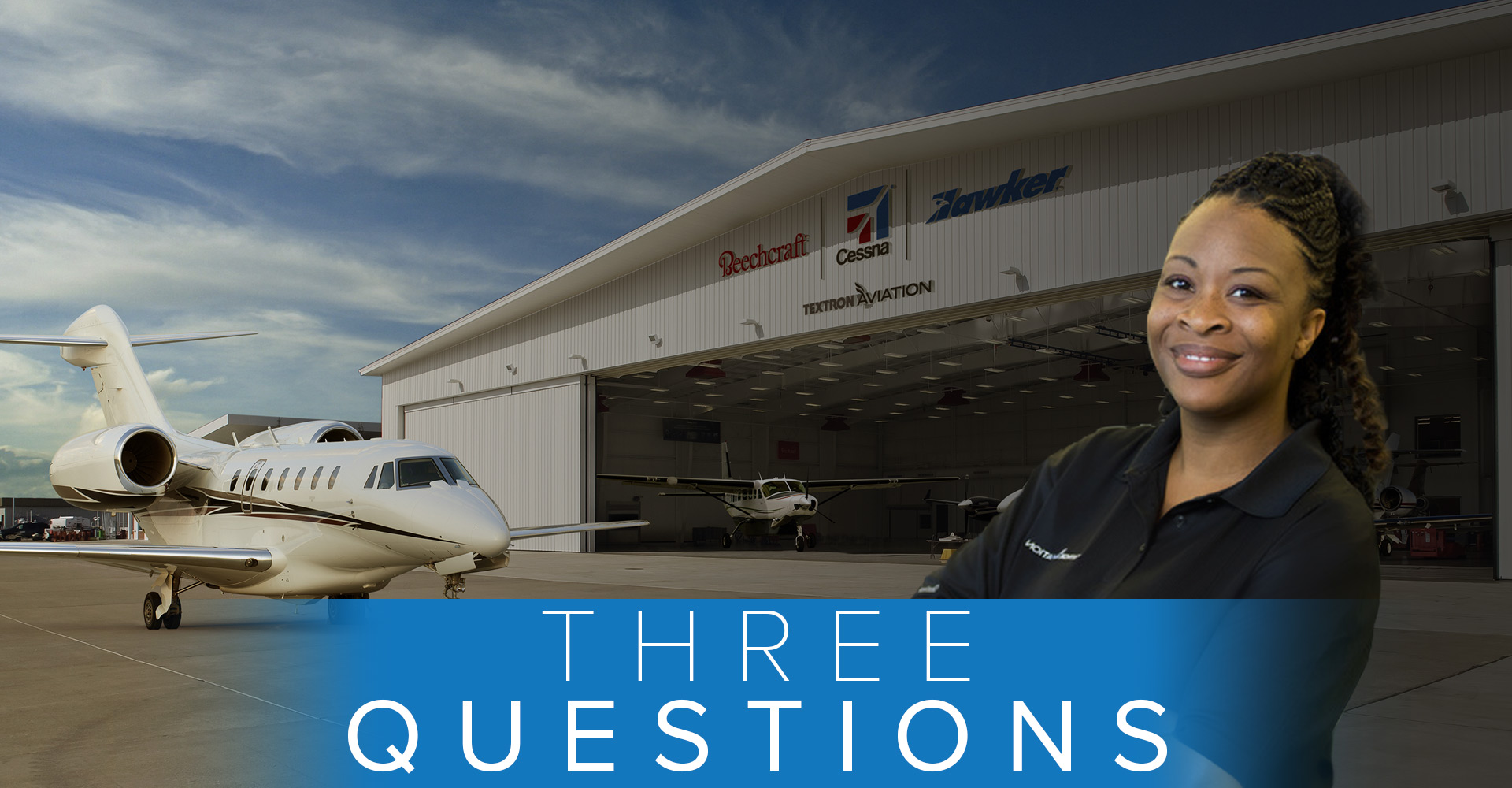 Alicia in front of Textron Aviation service facility