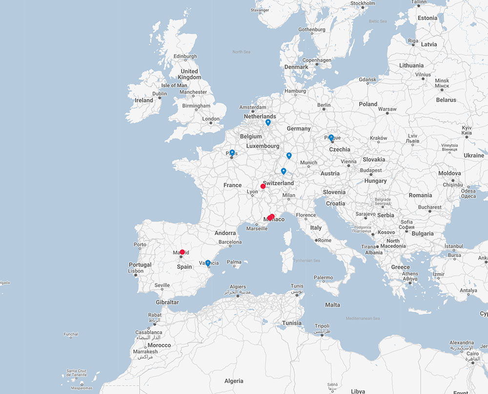 Map of Textron Aviation European serivce facilities.