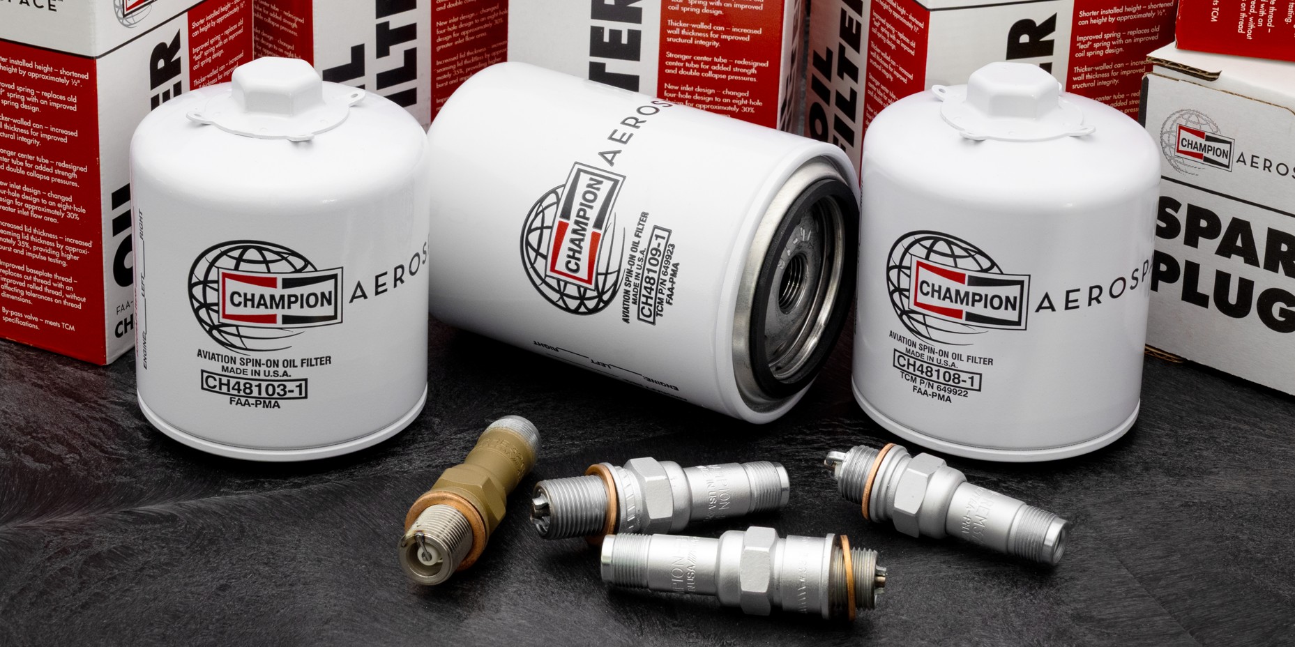 Champion Aviation oil filters and spark plugs