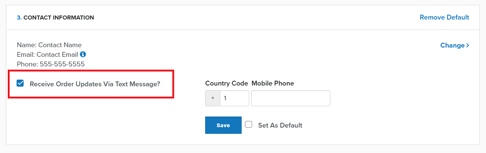 Screenshot of the opt-in text messaging feature