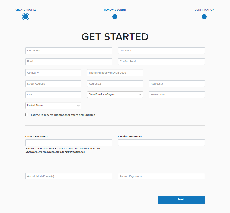 Screenshot of account registration online form