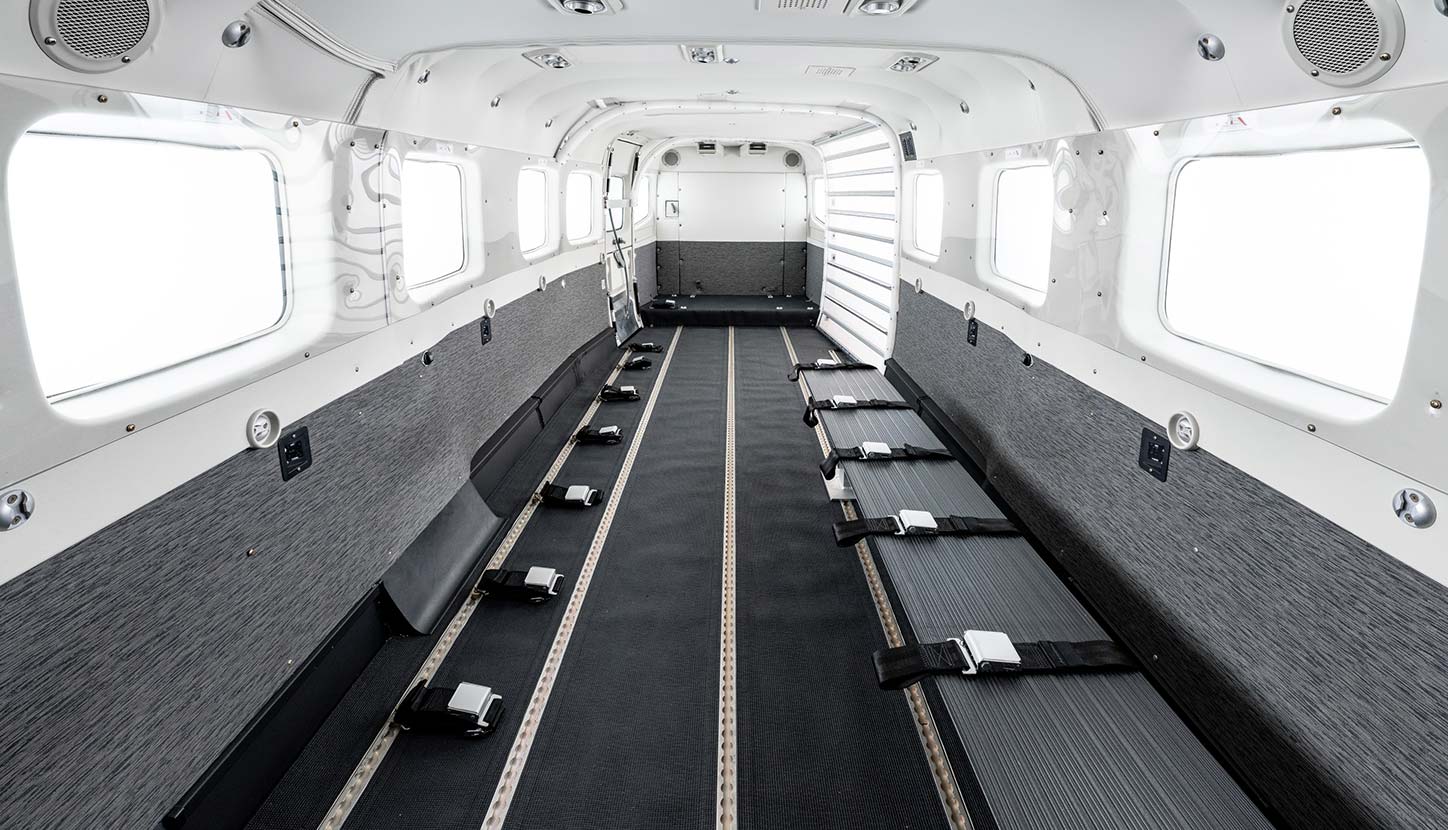 An aircraft cabin equipped for parachute missions